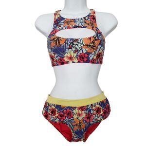 Chamela Floral Bikini Swimsuit Womens Small Two Piece Lined Swimwear